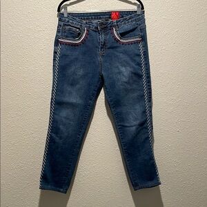 V Cristina Blue and Red Ankle Cropped Jeans